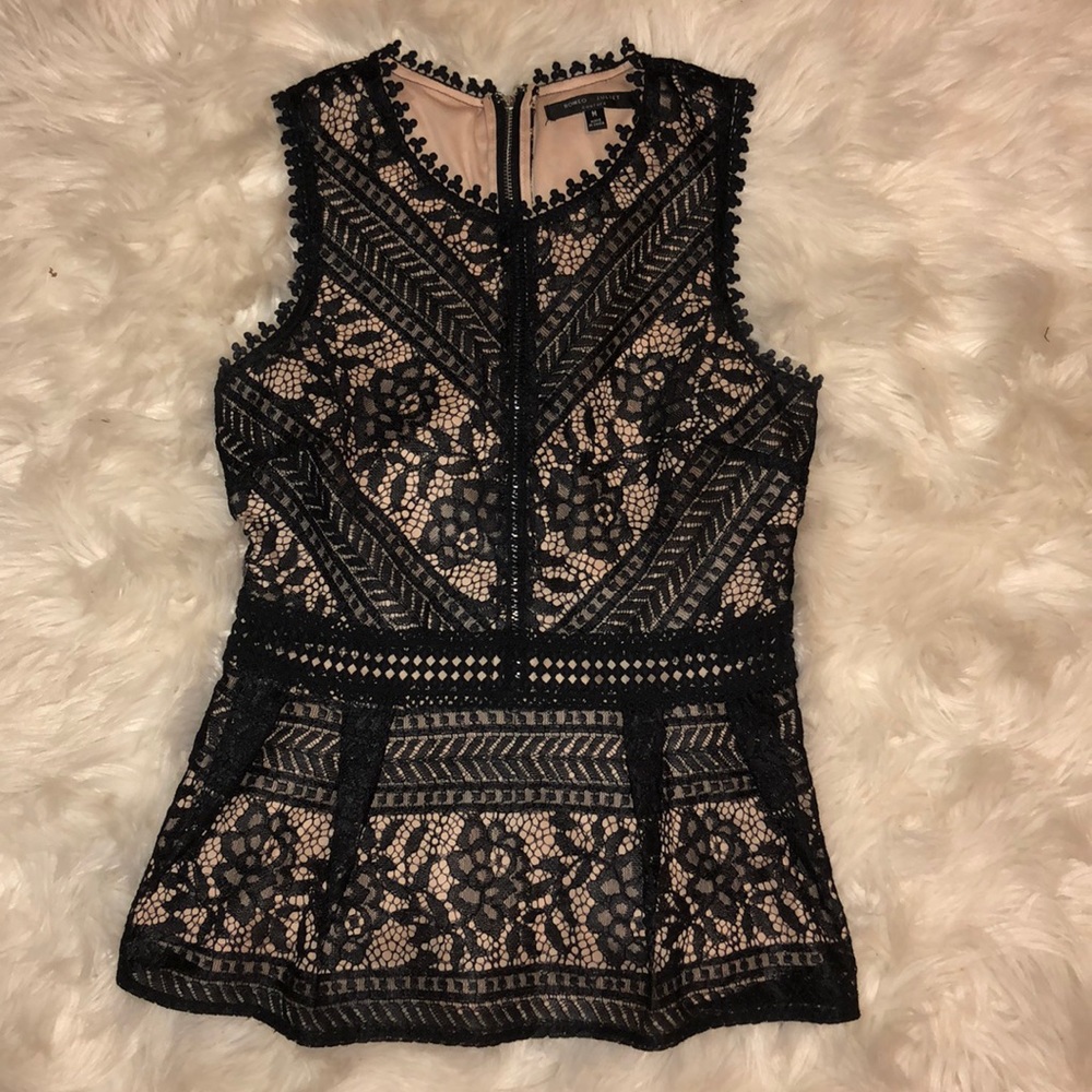 Lace black and nude top